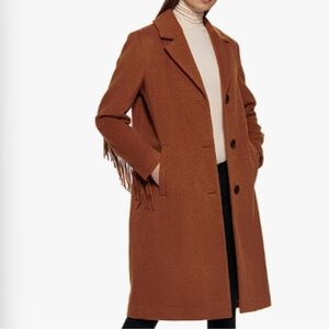 Kenneth Cole Women's Fringe Sleeve Coat in Rust Brown
